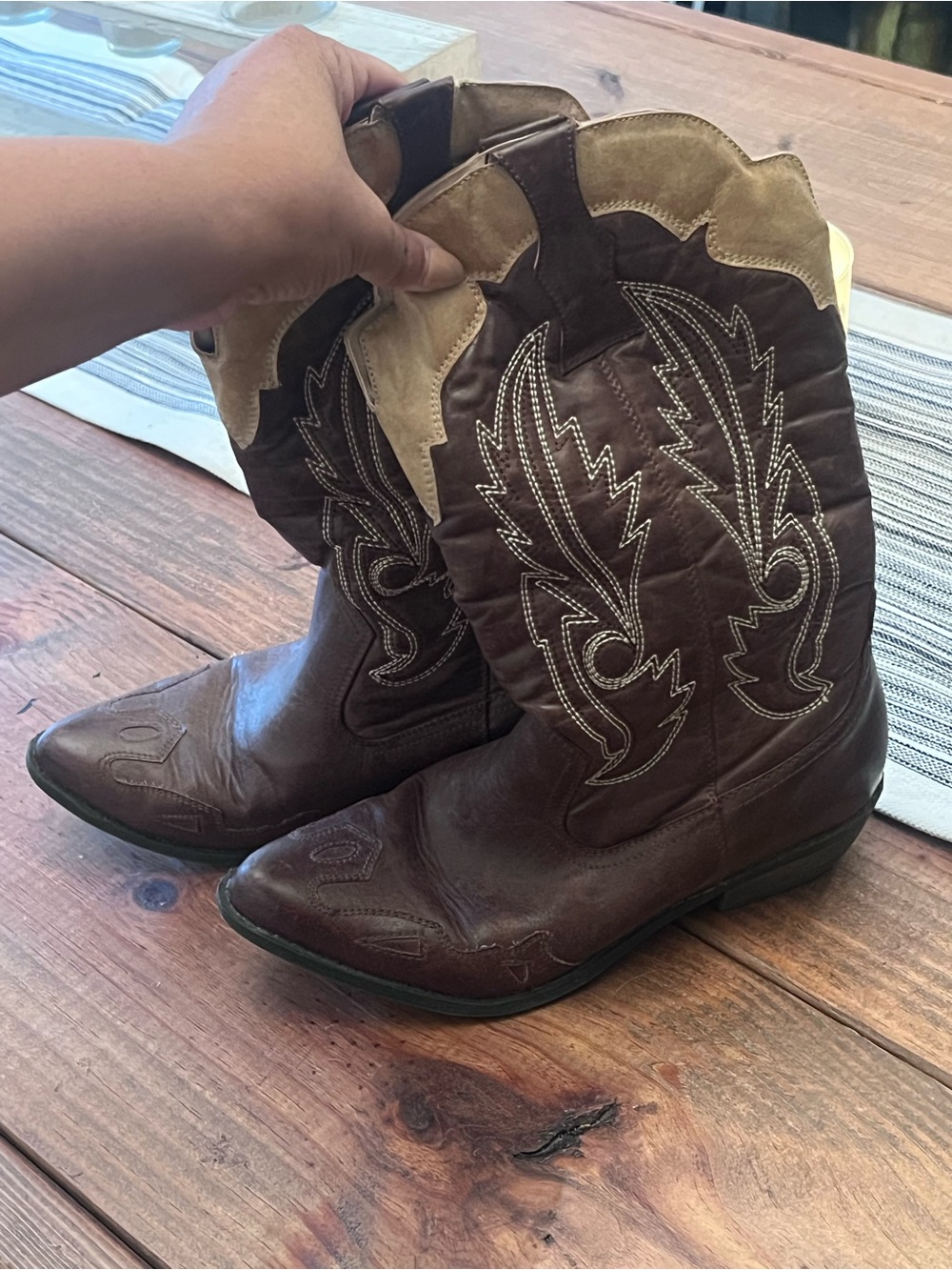 Coconuts by Matisse Brown and Cream Western Heeled Boots